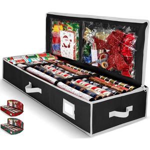 Boîtes de rangement de Noël haut de gamme pour papier cadeau, avec poignées renforcées et poches supplémentaires pour emballages cadeaux et décorations - Product Image 3