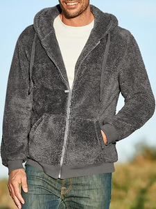 Veste polaire pour homme à manches longues, personnalisable, en polaire, couleur unie, chaude, coupe-vent, respirante, col montant, broderie - Product Image 3