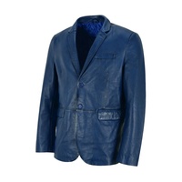 Blazer classique en cuir véritable bleu surdimensionné pour homme Veste d'hiver légère et respirante avec tissu en duvet