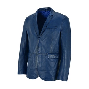 เสื้อเบลเซอร์หนังแท้โอเวอร์ไซส์สำหรับผู้ชายเสื้อแจ็กเก็ตฤดูหนาวระบายอากาศน้ำหนักเบาสีน้ำเงิน - Product Image 2