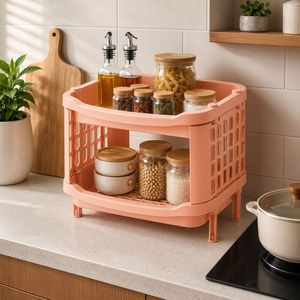 Étagère de rangement multifonctionnelle en plastique PP à double niveau, durable, moderne, pliable, pour garde-manger et aliments - Product Image 1