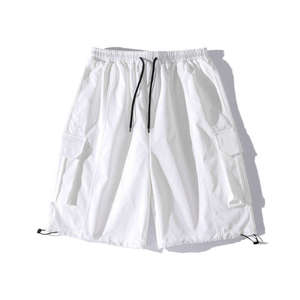 Men <b>Cargo</b> Shorts Solid Black Elastic Waist Breathable Casual Bermuda Shorts with Pockets Woven Polyester Canvas Style - Product Image 3