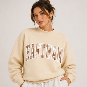 Sweat-shirt rose oversize à col rond avec appliqué lettre SLC, sweat-shirt en molleton style universitaire, sweat-shirt à col rond avec motif graphique de lettres - Product Image 4