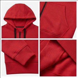 Men's Red Hooded Zip-<b>Up</b> Sweatshirt Regular Fit Solid Color Casual Fleece Hoodie Long Sleeve Autumn Wear - Product Image 4