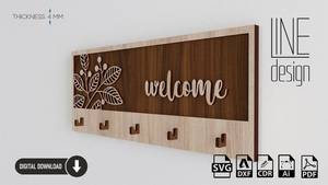 Panneau mural de bienvenue rustique en bois avec porte-manteau d'entrée, motif feuillage découpé au laser, décoration suspendue pour baptême ou anniversaire - Product Image 2