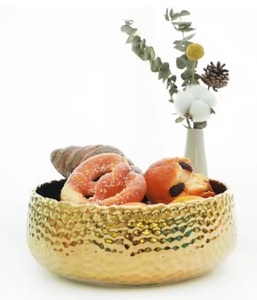 ชามเสิร์ฟสแตนเลสสีเงินหรูหราพร้อมฐานรูปดอกแมกโนเลียสีทอง ชามสลัดผลไม้โลหะสวยงามสำหรับตกแต่งบ้านและโรงแรม - Product Image 5