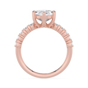 Anillo de compromiso sofisticado de oro rosa de 10 quilates con diamante cultivado en laboratorio, corte ovalado en el centro y piedras laterales octogonales largas - Product Image 2