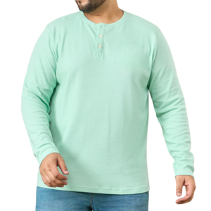 เสื้อยืดเฮนลีย์ผ้าคอตตอนเจอร์ซีย์ปักโลโก้ตามสั่ง ผู้ชาย ไซส์ใหญ่ ทรงสบาย สีเขียวมิ้นท์ ลายวาฟเฟิล แขนยาว - Product Image 1