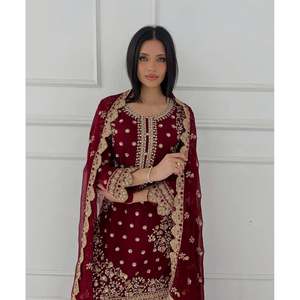 Conjuntos de mujer elegantes Top-Plazzo y Dupatta con trabajo de secuencia de bordado - Product Image 1