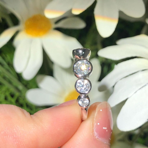 White Round Cut Bezel Set <b>Open</b> Gap Moissanite <b>Ring</b> White Gold Engagement <b>Ring</b> 10K Solid White Gold Six Stone Band <b>Ring</b> For Women - Product Image 4