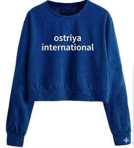 Ostriya Intl 2026 Women Streetwear Turtleneck Lightweight Fleece 100% Cotton Solid Embroidered Front <b>Drop</b>-shoulder Sweatshirt - Product Image 2