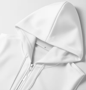 Chaleco sin mangas con capucha para hombre, blanco, con cremallera completa, informal, talla grande, para otoño, de color liso, de terciopelo, con bolsillos tejidos, 100% - Product Image 3