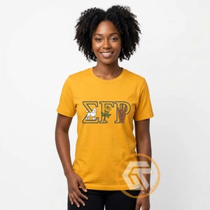 เสื้อยืดคอกลมสีทองสำหรับผู้หญิง Sigma Gamma Rho ทรงปกติ สวมใส่สบาย แขนสั้น ผ้าฝ้ายเจอร์ซีย์ 100% พิมพ์ลายโลโก้ ระบายอากาศได้ดี เหมาะสำหรับฤดูร้อน - Product Image 3