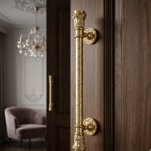 Florentine Bloom Modern Brass Door <b>Handle</b> Luxury Floral Decorative Pull Premium Antique Gold Finish Door Hardware Wholesale - Product Image 2