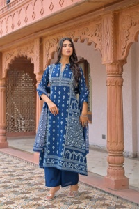 Twinfeet Women's Premium Pure Cotton Quick Dry Traditional A-Line Anarkali Kurti & Palazzo with Dupatta Suit Set (Knee-Length) - Product Image 4