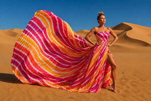 Robe longue en mousseline de soie rayée multicolore, sans bretelles, décolleté en cœur, longueur au sol, pour femmes - Product Image 4