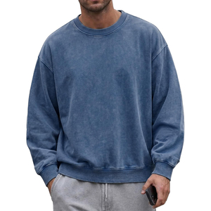 Nouveau sweat-shirt épais 100 % coton, coupe oversize, délavé à l'acide, col rond, bleu vintage, manches longues, unisexe, OEM ODM - Product Image 2