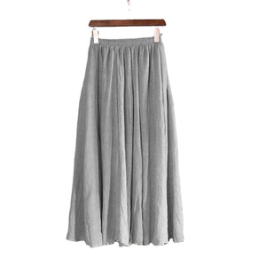 Jupe trapèze en coton d'été pour femmes avec jupe longue solide à taille élastique pour filles - Product Image 2