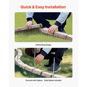 Bordatura Paesaggistica Realistica in Finta Pietra 46.4 X 2.2, Bordura Flessibile per Giardino a Forma di Mattone con Picchetti di Ancoraggio per Prato e Terrazza - Product Image 4