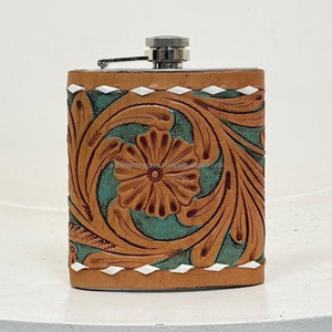 2025 Premium Quality 7oz Hand Tooled Leather Stainless Steel Hip Flask High Quality Genuine Cow Leather Whiskey Flask for Unisex - Product Image 5