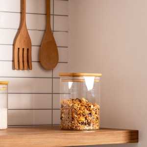 Premium Glass Food <b>Container</b> Set With Wooden Lid Airtight 2 Layer <b>Storage</b> For Kitchen Use 1-3L Capacity For Kitchen <b>Storage</b> - Product Image 3