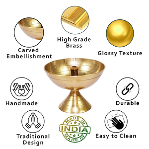 Lámpara de aceite de latón puro, diseño de cuenco redondo Deepam, acabado dorado, Diya tradicional para Puja, Mandir, templo en casa, festival Diwali, adoración - Product Image 6