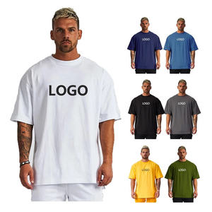 Camisetas Formales Extra Grandes de Poliéster/Algodón para Hombre, Logotipo Personalizado, Alta Calidad, Hombros Caídos, Patrón de Letras, Fábrica OEM - Product Image 1