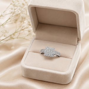 0.50 TCW Real Round Diamond Square <b>Cluster</b> Halo Ring in 14K Solid White Gold | Women's Wedding Anniversary Fine Jewelry Gift - Product Image 2