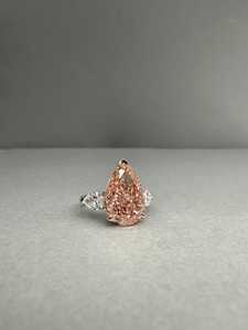 Anillo de tres piedras con diamante de corte pera de 3.01 CT, rosa de fantasía, cultivado en laboratorio, para mujer, en oro blanco de 14K, regalo de compromiso para novias. - Product Image 6