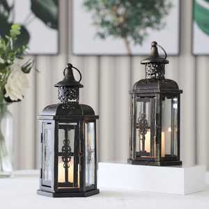 Farol de Metal Vintage, Farol Colgante con Panel de Vidrio Hecho a Mano, Decoración de Mesa para Bodas, Fiestas, Interiores y Exteriores - Product Image 4