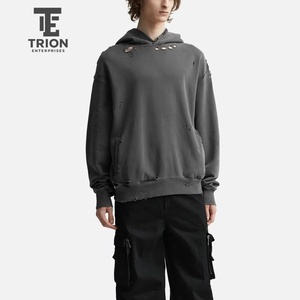 เสื้อฮู้ดดี้ผู้ชายคุณภาพพรีเมียม ดีไซน์ขาดๆ ระบายอากาศ แห้งเร็ว ผ้าฝ้าย 100% สวมใส่สบายในฤดูหนาว ลายเรียบ สีและโลโก้ปรับแต่งได้ - Product Image 3