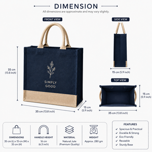 Sac fourre-tout en jute personnalisé de qualité supérieure, écologique, réutilisable, pour les courses, avec poignée en coton, 35x35x15cm - Product Image 2