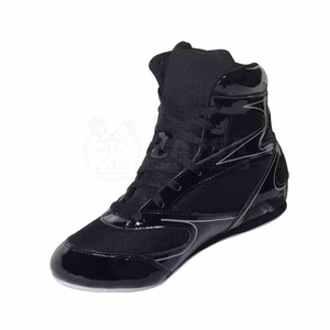 Chaussures de boxe noires à tige haute, à lacets, respirantes, en similicuir, pour l'entraînement, à prix abordable et avec service OEM ODM - Product Image 2