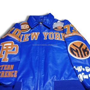 Chaqueta Bomber Unisex de Piel Auténtica de los New York Knicks, 1 MOQ |   Baloncesto Varsity Azul Rey con Contraste Transpirable - Product Image 3