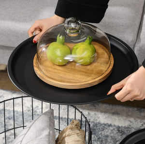 Tables basses imbriquées avec panier filaire et dessus amovible et tables d'extrémité empilables pour le rangement des couvertures dans le salon - Product Image 5