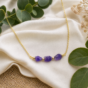 Collar de cuentas de amatista natural en bruto, cadena chapada en oro con piedras preciosas, joyería artesanal de cristal, regalo para mujer, novia, esposa - Product Image 2