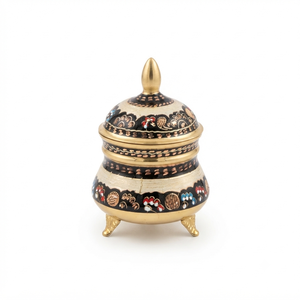 Jarra de Latón Pintada a Mano con Tapa, Patrón Floral Esmaltado en Negro y Remate Ornamentado para Decoración de Hogar de Lujo, Proveedor Mayorista de Exportación - Product Image 1