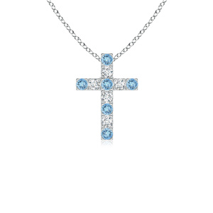 Colgante de Cruz de Topacio Azul y Diamantes Cultivados en Laboratorio de Lujo para Unisex en Oro de 10K, 14K, 18K y Chapado en Oro Personalizado - Product Image 3