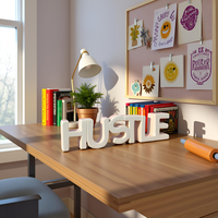 Étagère décorative blanche en bois d'ingénierie, motif Smart Art Sculpture sur bois, avec message de motivation 'Hustle', écologique, esthétique Art Déco originale