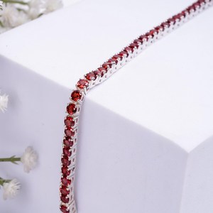 Natural Garnet <b>Bracelet</b> 925 Sterling Silver <b>Red</b> Garnet Minimalist Statement Jewelry Mothers Day Gift For Her - Product Image 2