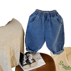 Nouvelles Jeans Enfant Personnalisées Automne – Pantalons Décontractés Sportifs en Coton Denim Coupe Droite Ample OEM ODM Blancs Délavés Moyennement - Product Image 5