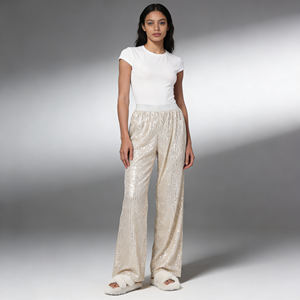 Offre spéciale sur les pantalons à sequins taille haute pour femmes Temu, coupe droite ample, bas de pantalon scintillant pour les soirées et les sorties. - Product Image 3