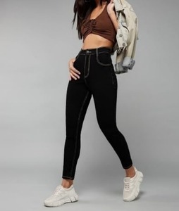 Jean droit taille mi-haute pour femme en denim vintage écologique, coupe décontractée, déchiré et délavé, longueur genou - Product Image 3
