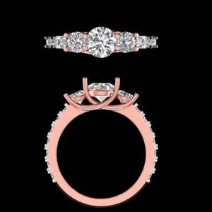 Anillo de compromiso de lujo en oro rosa con tres diamantes redondos de corte brillante y engaste de piedras, joyería nupcial para mujer. - Product Image 1