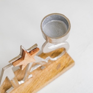 Christmas Metal Letter Tea Light <b>Candle</b> Holder With Wooden Base Festive Table Decor Durable Finish Ideal For Home And <b>Gifting</b> - Product Image 6