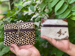 Venta al por mayor de pelo de las mujeres en el estampado de animales de cuero de vaca genuino monedero llavero cambio monedero dinero llave bolsa señoras Mini cartera - Product Image 2