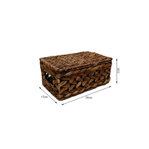 Caja de Almacenamiento Rectangular Tejida de Jacinto de Agua con Tapa, Diseño Clásico del Sudeste Asiático, Capacidad de 3-6L, Multifuncional para Ropa - Product Image 2