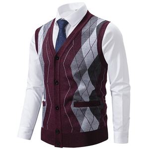 Chaleco de punto clásico sin mangas para hombre, venta al por mayor, OEM, ropa de punto informal de negocios, ODM, uniforme corporativo, chaleco de oficina con botones para hombre - Product Image 4