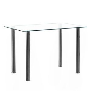Tavolo Rettangolare Semplice a 4 Posti con Gambe Cilindriche, Vetro Temperato Trasparente e Acciaio Inossidabile 110x70x75cm N201 Forma Ovale - Product Image 4