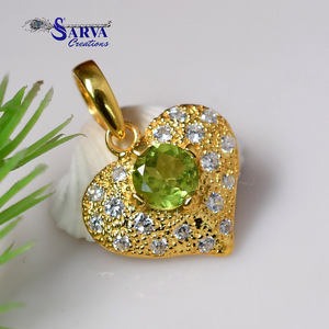 Colgante de Corazón de Peridoto Natural, Plata de Ley 925 con Acento de Diamantes CZ, Collar de Corazón, Joyería Fina con Piedras Preciosas, Regalo - Product Image 3